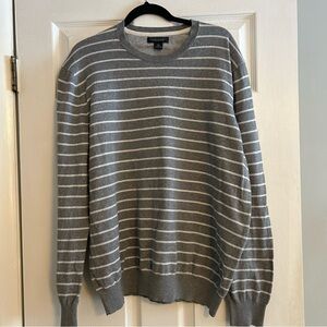 Banana Republic Men's Gray& White Striped Crewneck Sweater Cotton Cashmere XL